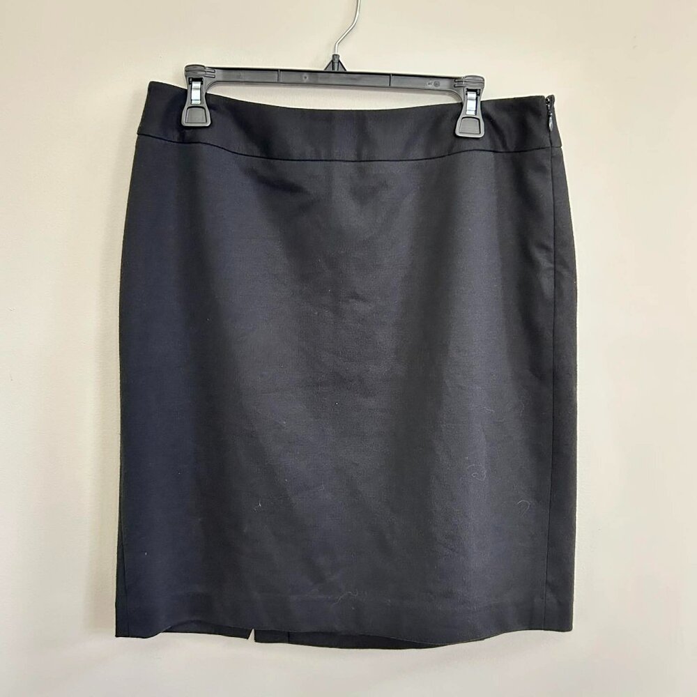 LOFT Side-Zip Double Back Pleats Stretch Ponte Knit Black Pencil Skirt Size 8